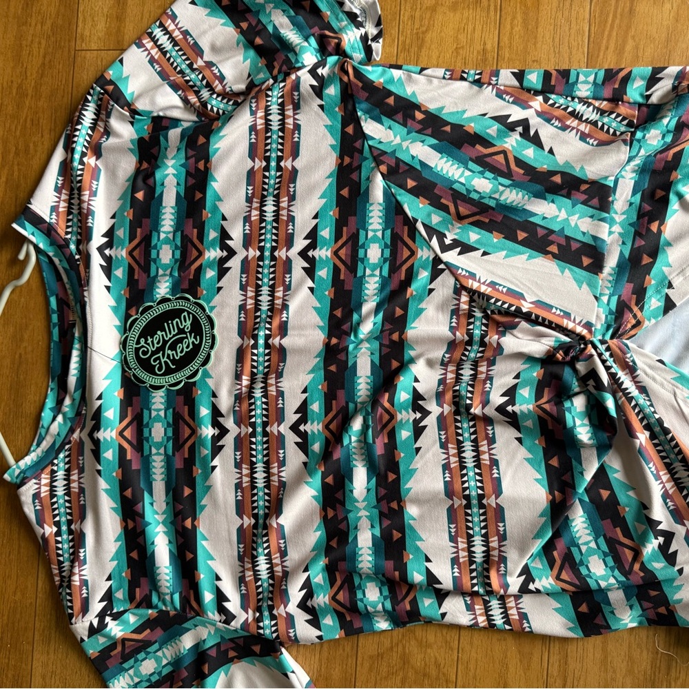 Aztec Print Short Sleeve Top - Multicolor